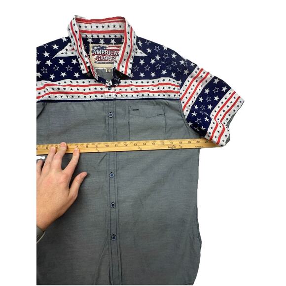 AMERICAN GARAGE Mens Medium Button Up Shirt Short Sleeve Patriotic Cotton 100% - Picture 4 of 6